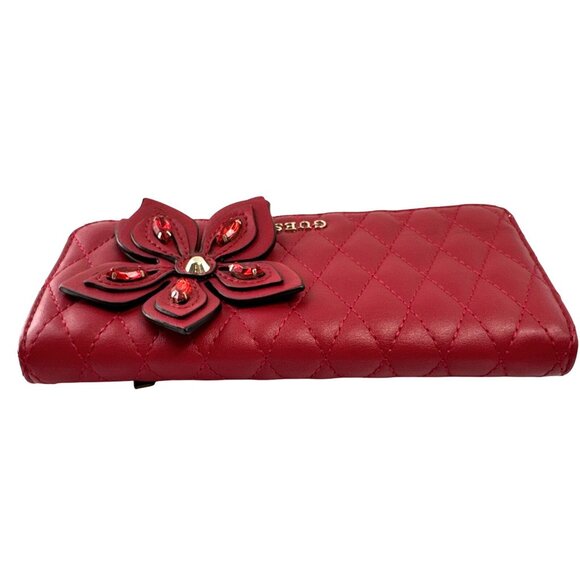 Guess Womens Red Quilted Wallet With Decorative Flower & Rhinestone Accents - Picture 4 of 15